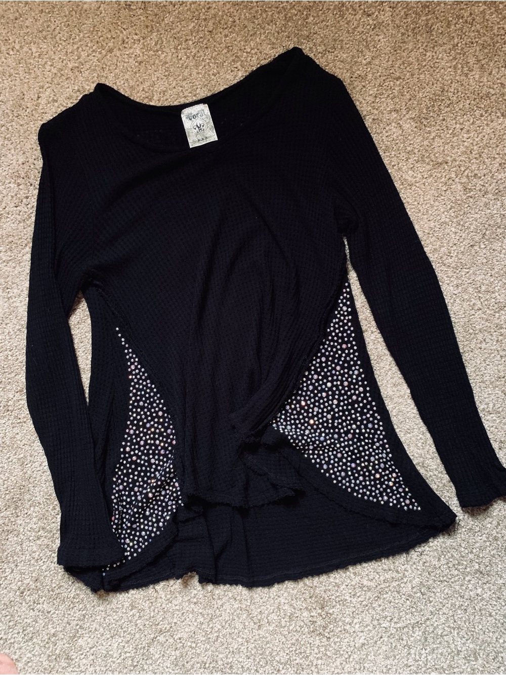 Vocal Waffle Knit Angel Wing Embellished Long-Sleeve Top L